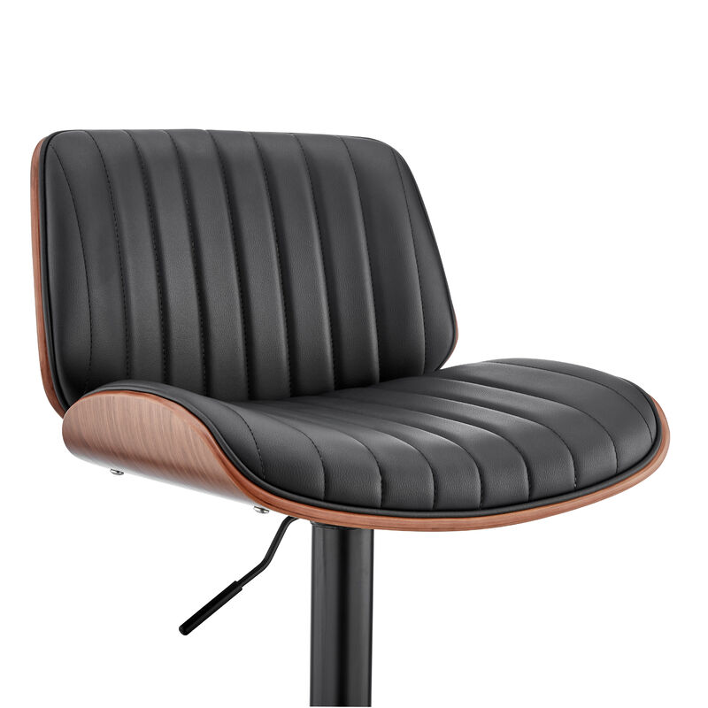Brock Adjustable Gray Faux Leather and Walnut Wood Stool with Black Base image number 5