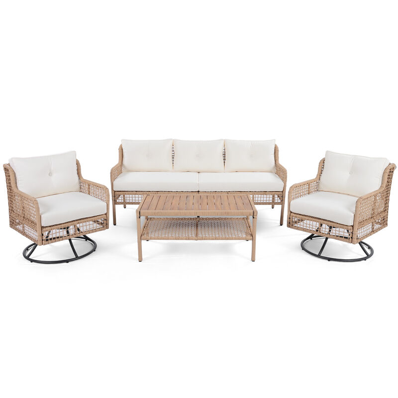 Whisen 5-Person Outdoor Sectional Wicker Sofa Set with Swivel Chairs for Poolside Backyard Deck image number 0