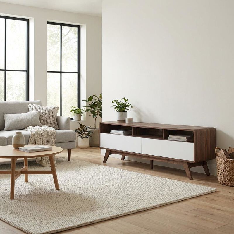 Wooden TV Stand in Brown with Spacious Storage and Sturdy Design image number 4