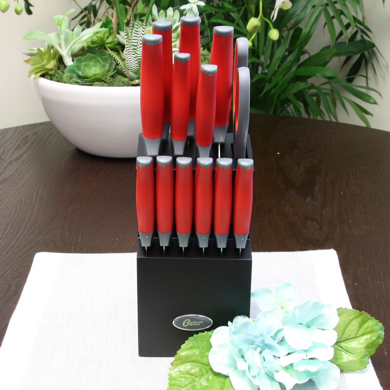 Oster Lindbergh 14 Piece Stainless Steel Blade Cutlery Set in Red