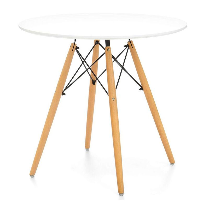 Round Dining Table with Fiberglass Top and Solid Wood Base