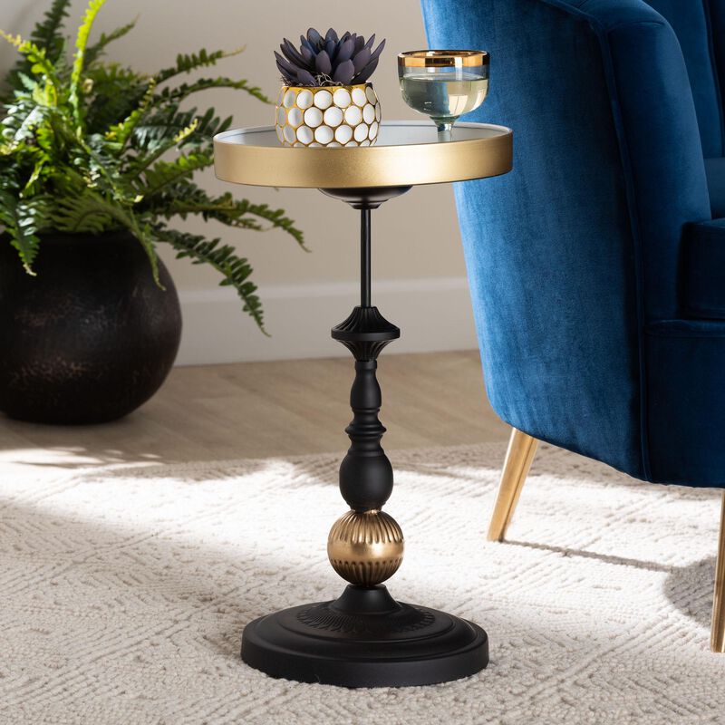 Baxton Studio Javion Modern Glam Round Accent Side Table &ndash; Black & Gold Metal End Table with Tray Top for Indoor or Semi-Outdoor Use image number 1
