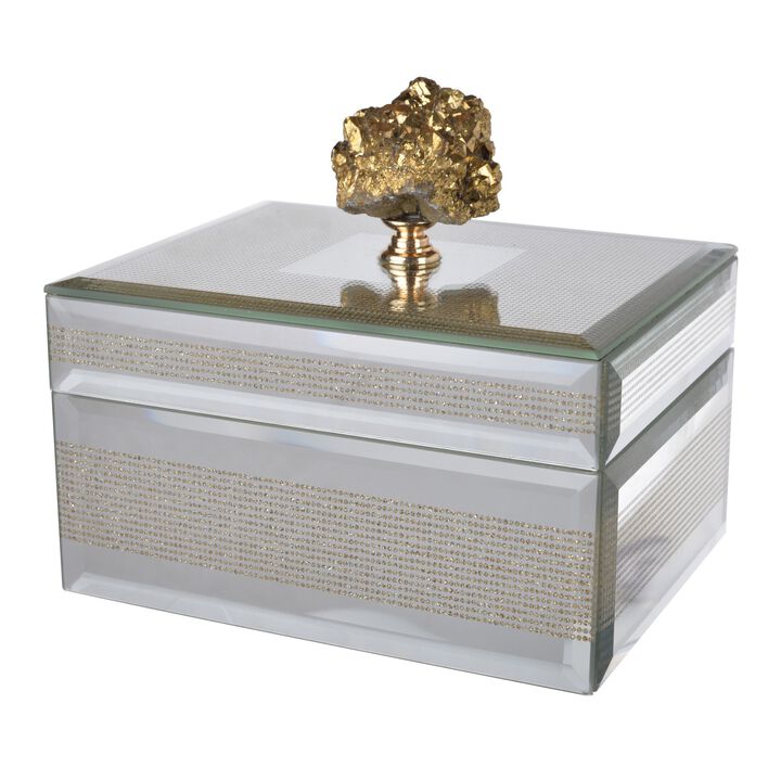 Eve 6 Inch Decorative Accessory Box, Elegant Stone with Finial Accent, Blue - Benzara