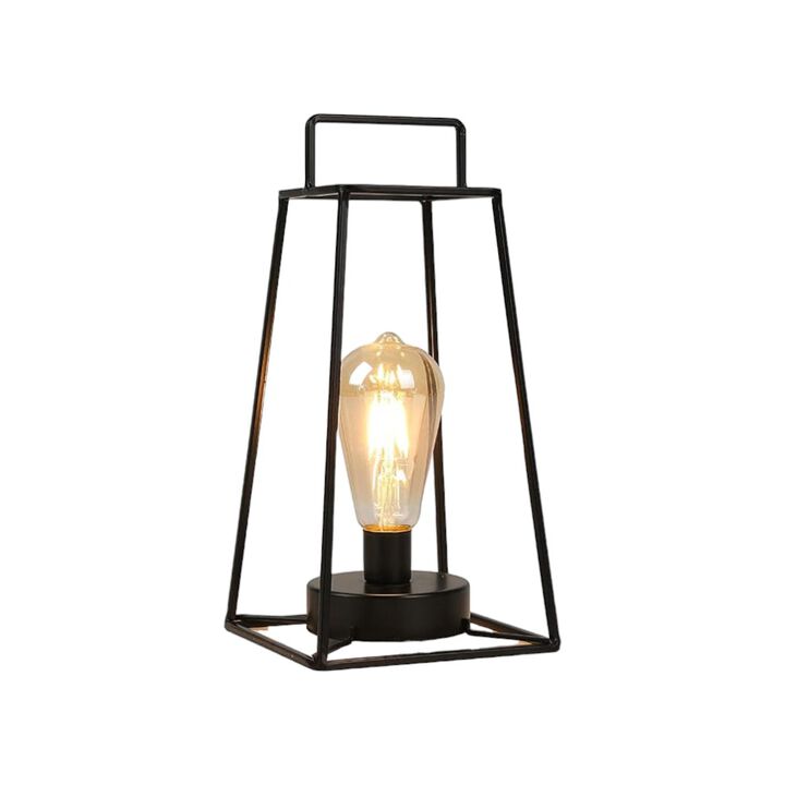 HomeRoots 12" Black Geometric Novelty Lantern With Novelty Shade