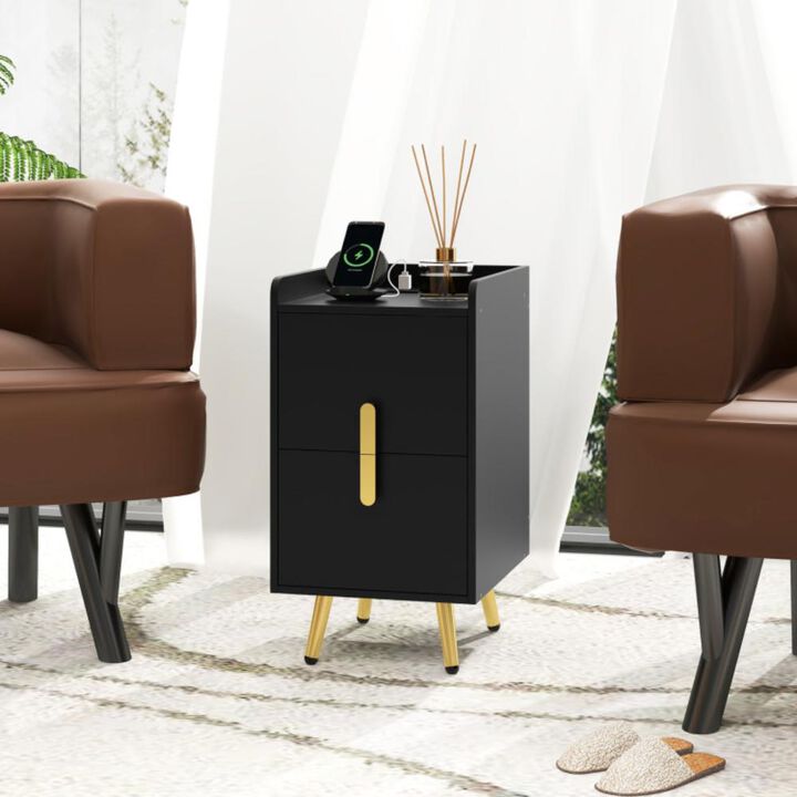 Hivvago Nightstand Side Tables with 2 Drawers and 2 USB Ports