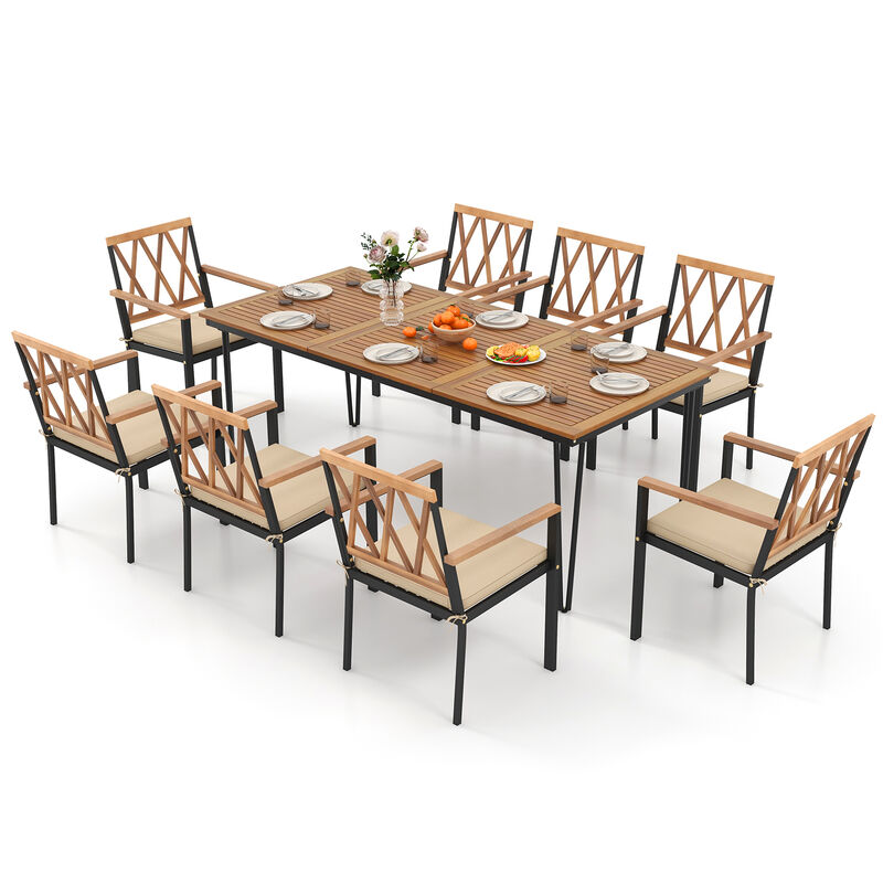 9-Piece Patio Dining Set With Umbrella Hole and Wide Chairs For Outdoor