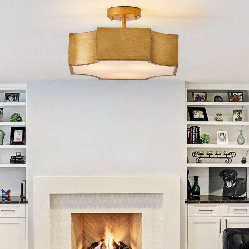 Classic Gold Metal 3-Light Semi-Flush Mount Ceiling Light