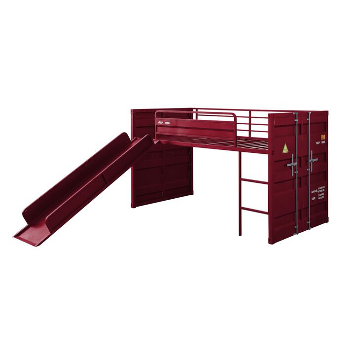 CarTwin Loft Bed w/Slide, Red Finish