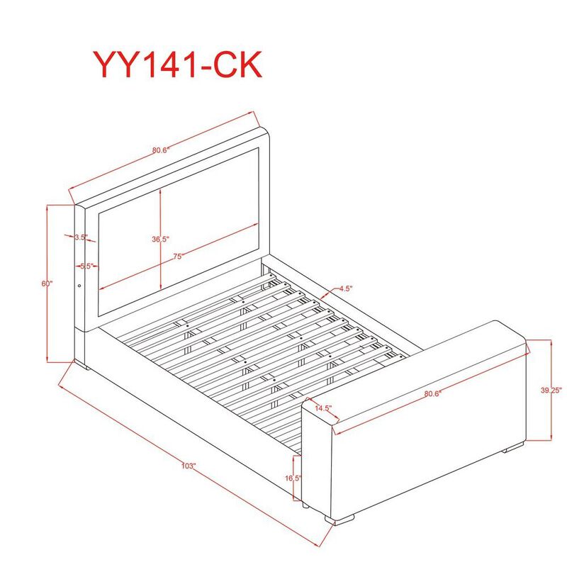 Best Master Furniture Modern Upholstered Bed Frame with Hidden TV Lift Storage, California King, Black image number 4
