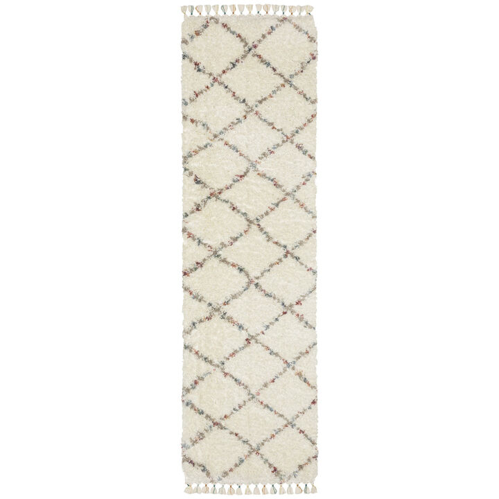 HomeRoots Diamond Shag Runner Rug With Fringe
