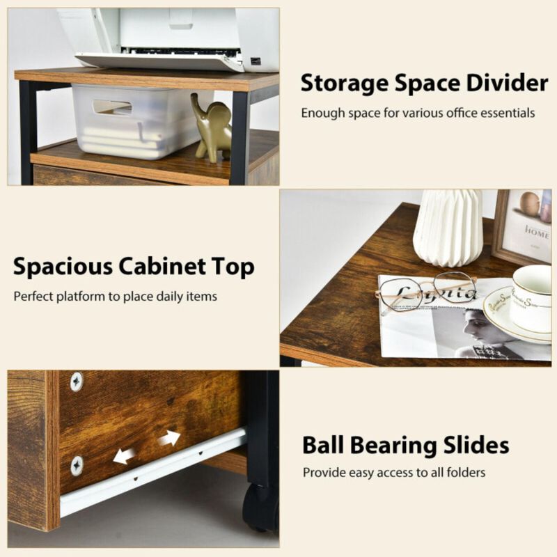 Hivvago 2 Drawer Mobile File Cabinet Printer Stand with Open Shelf for Letter Size