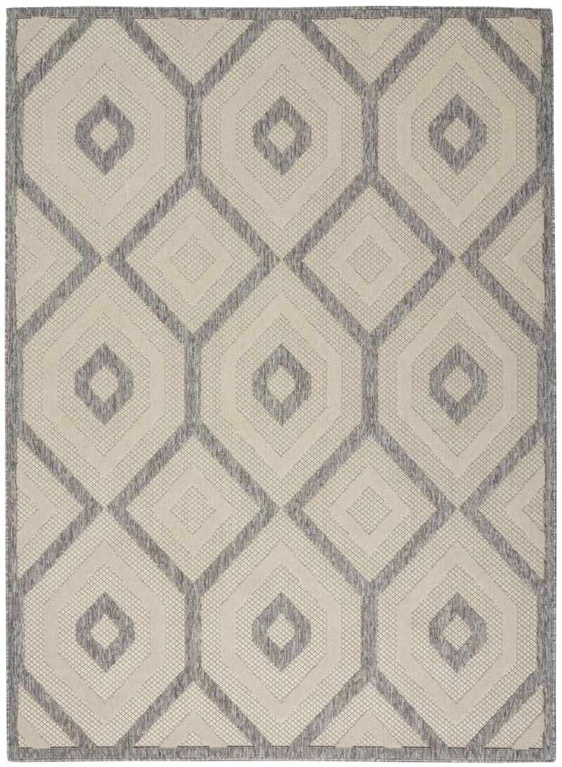 HomeRoots 6' X 9' Cream And Gray Geometric Indoor Outdoor Area Rug image number 0