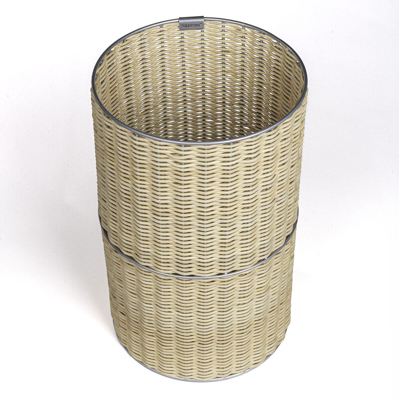 Cecil Modern Faux Wicker Cylinder Waste Basket