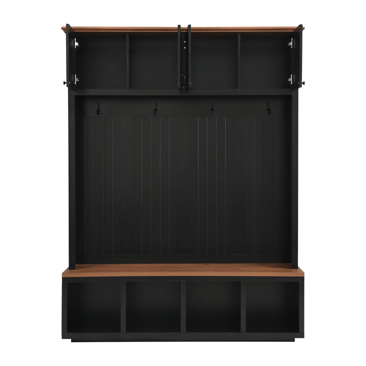 Merax 4-in-1 Entryway Storage Unit with Comfortable Bench Seating, Closed Cabinets