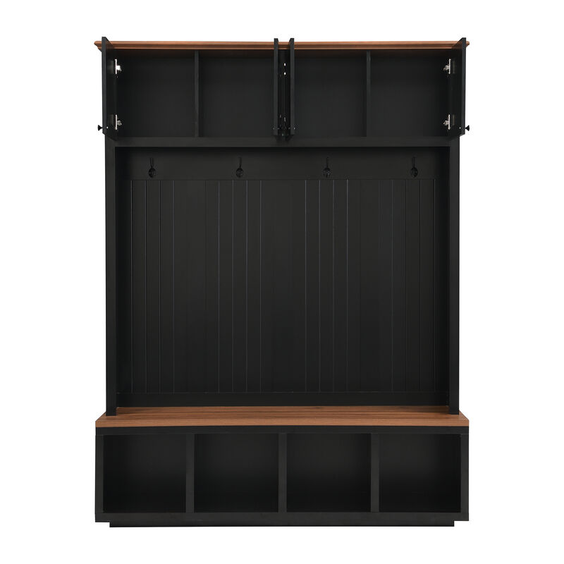 Merax 4-in-1 Entryway Storage Unit with Comfortable Bench Seating, Closed Cabinets image number 0