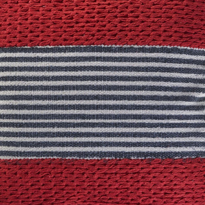 HomeRoots 20" Red And Blue Striped Cotton Blend Throw Pillow Cover image number 3