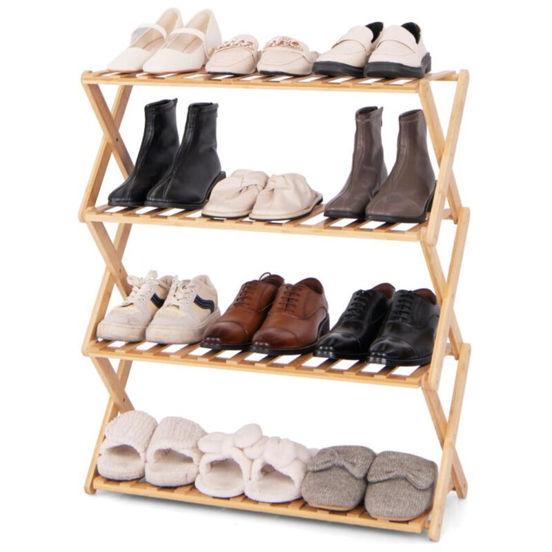 Hivvago 4-Tier Foldable Bamboo Shoe Rack with Slatted Shelves