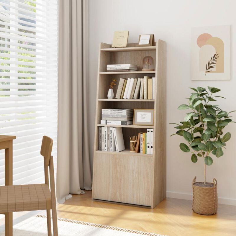 Hivvago 6-Tier Bookcase Freestanding Ladder Bookshelf with 2 Adjustable Shelves and Flip Up Door