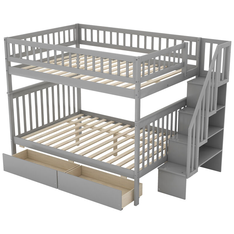 Whisen Full Over Full Bunk Bed with 2 Drawers & Guardrail, Solid Pine for Kids Bedroom image number 5