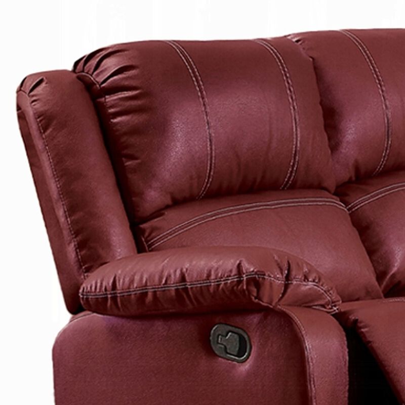 Zuru Motion Manual Recliner Sofa, 3 Seater, Plush Red Faux Leather
