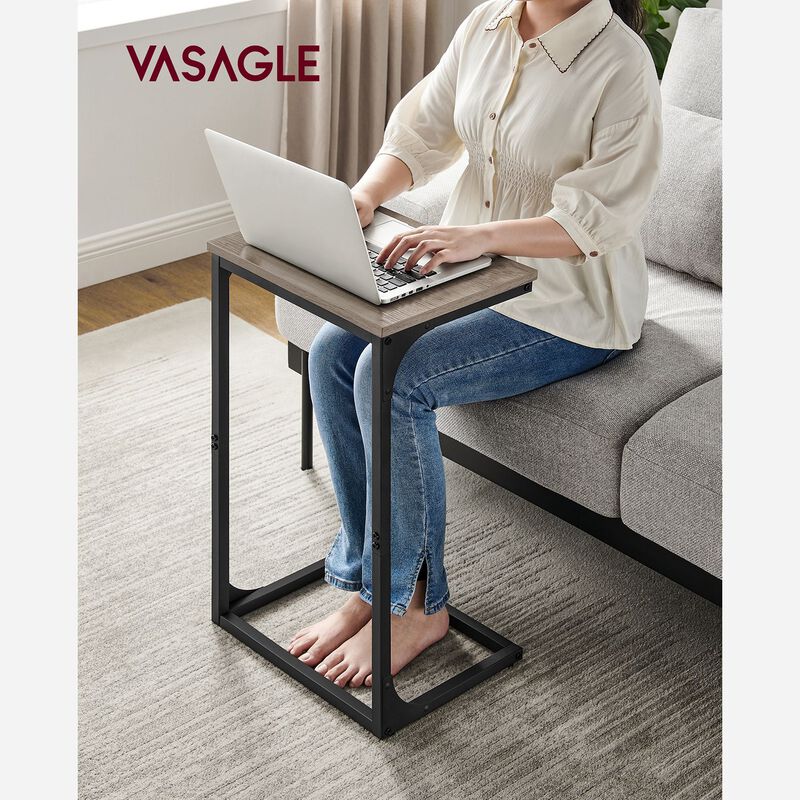 C-Shaped End Table with Metal Frame &ndash; Slim Sofa Side Table for Living Room, Bedroom, or Small Spaces