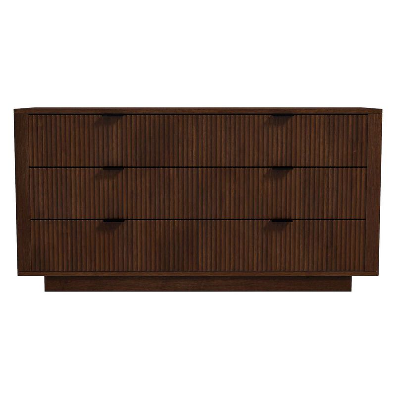FurniFact Solid Wood 6 Drawer Dresser for Bedroom with Walnut Finish, Brown Color image number 0