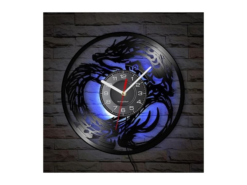 Dragon Color Changes Fantasy Medieval Wall Clock Silent Vinyl Vintage Home Decor