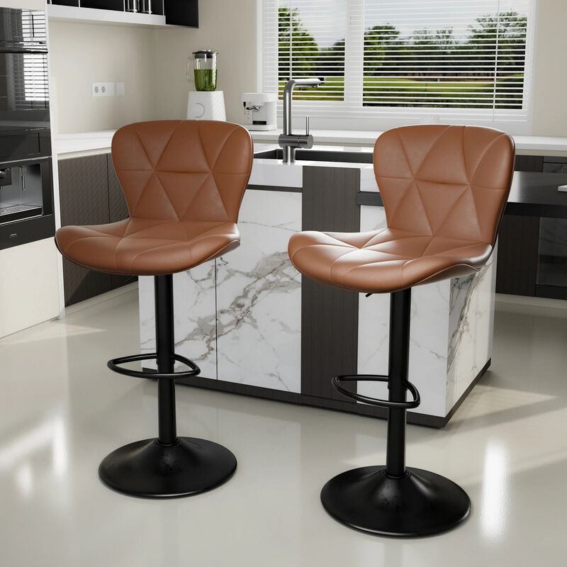 Faux Leather Swivel Bar Stools Set of 2, Adjustable Counter Height Kitchen Chairs, Iron Frame High Backrest 360&deg; Barstools for Kitchen Counter, Outdoor image number 3