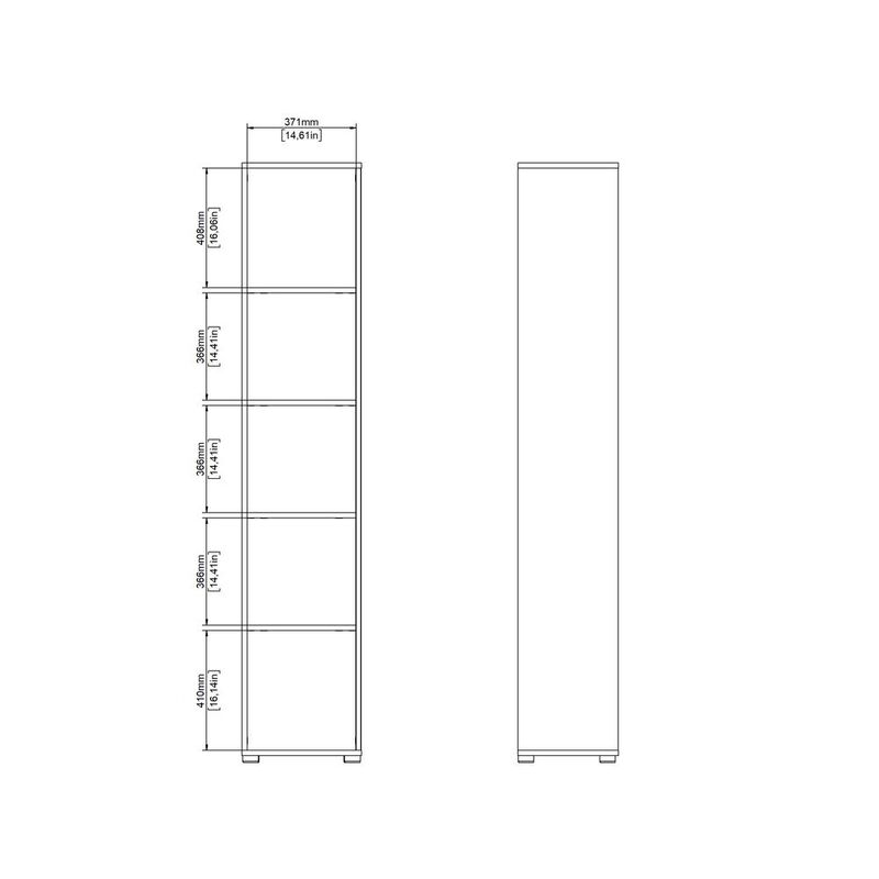 Tvilum Sign Open Narrow 5 Shelf Boockase, Matte Grey/Jackson Hickory