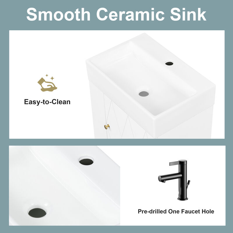 Whisen 20 Inch Bathroom Vanity with Ceramic Sink, MDF Construction, Modern Cabinet with Storage for Bathroom image number 3