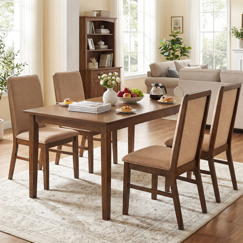 4 Pack Upholstered Dining Chairs with Rubber Wood Legs for Kitchen-Brown image number 7