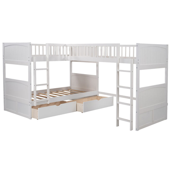 Twin Size Bunk Bed with a Loft Bed attached, with Two Drawers, Gray