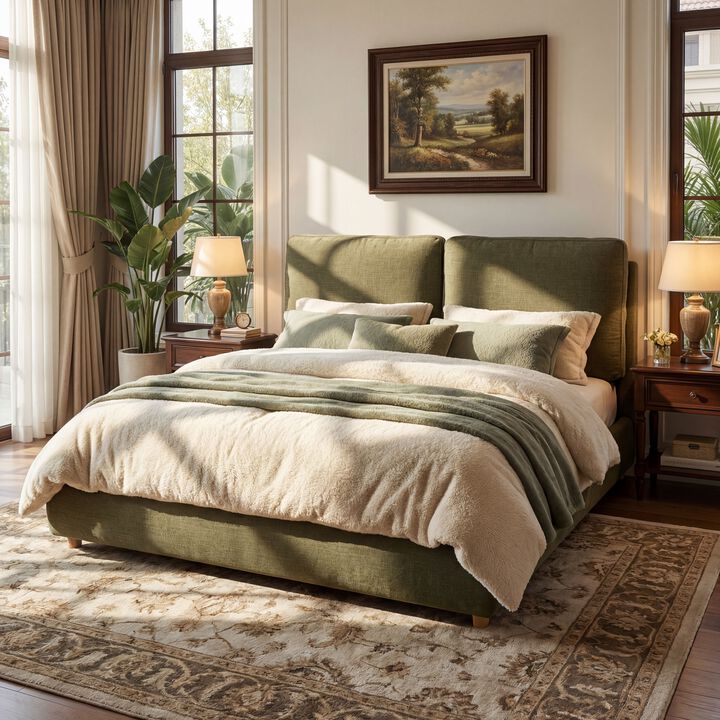 Christopher Knight Home Daley Upholstered Platform Bed with Removable Pillow Headboard