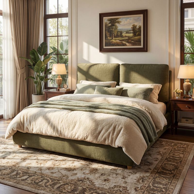 Christopher Knight Home Daley Upholstered Platform Bed with Removable Pillow Headboard image number 1