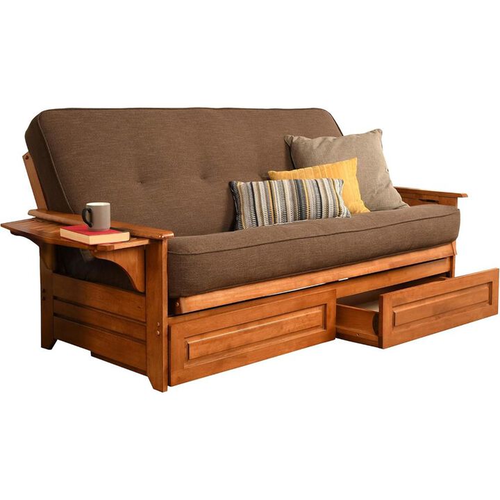 Phoenix Frame-Barbados Finish-Linen Cocoa Mattress-Storage Drawers