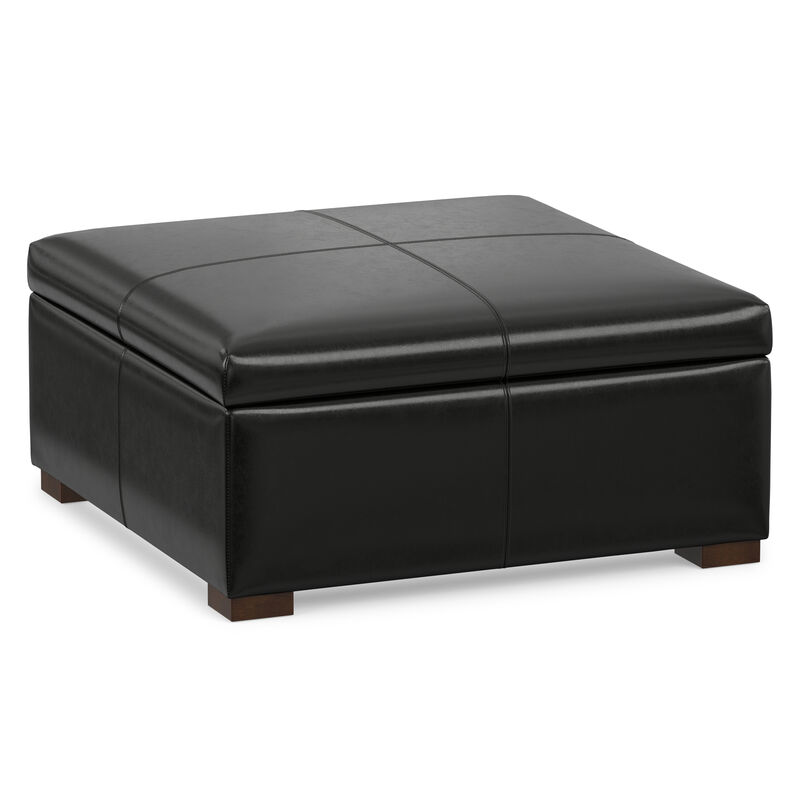 Gabbie 36 inch Wide Contemporary Square Square Coffee&nbsp;Table Storage Ottoman in  Midnight Black PU Black faux leather, Assembled image number 0