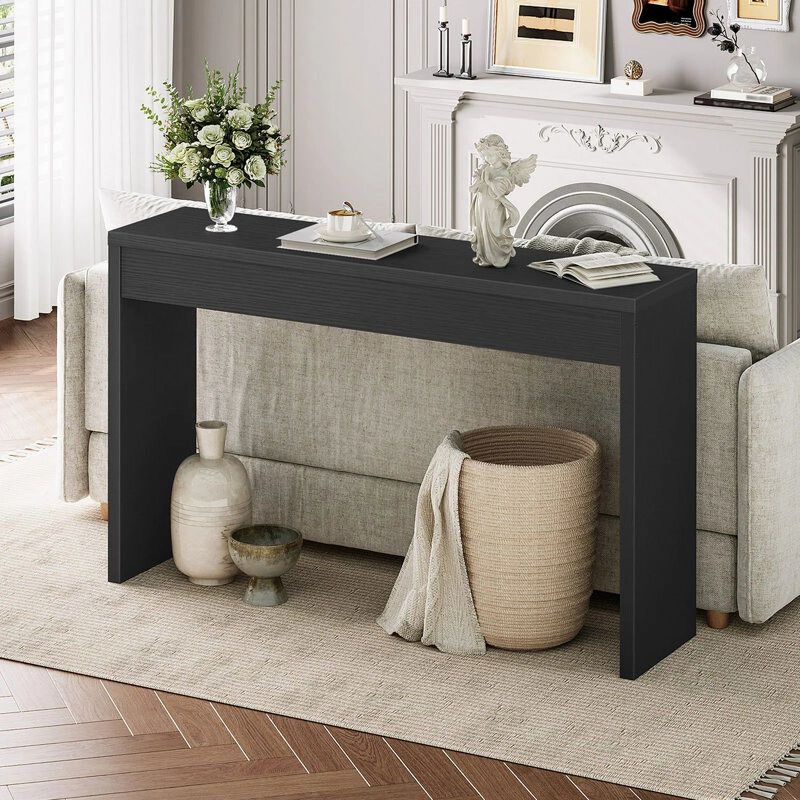 Narrow Console Table with Open Storage for Entryway and Living Room-Black image number 1