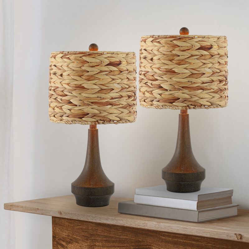 Leona Rustic Farmhouse Handwoven Rattan/Resin LED Table Lamp