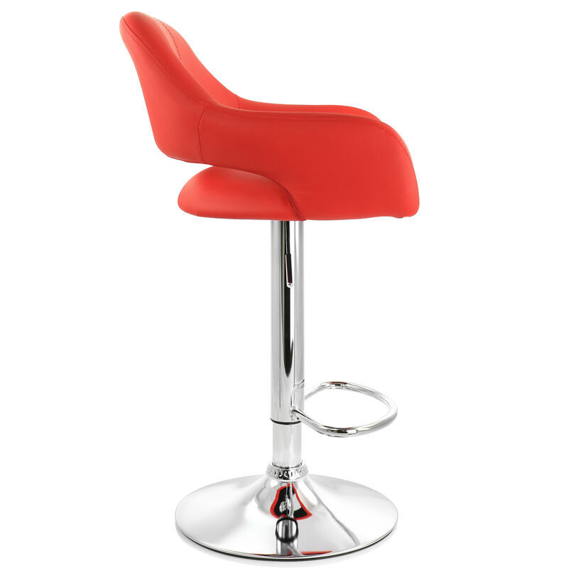 Elama 2 Piece Adjustable Faux Leather Bar Stool in Red with Chrome Base