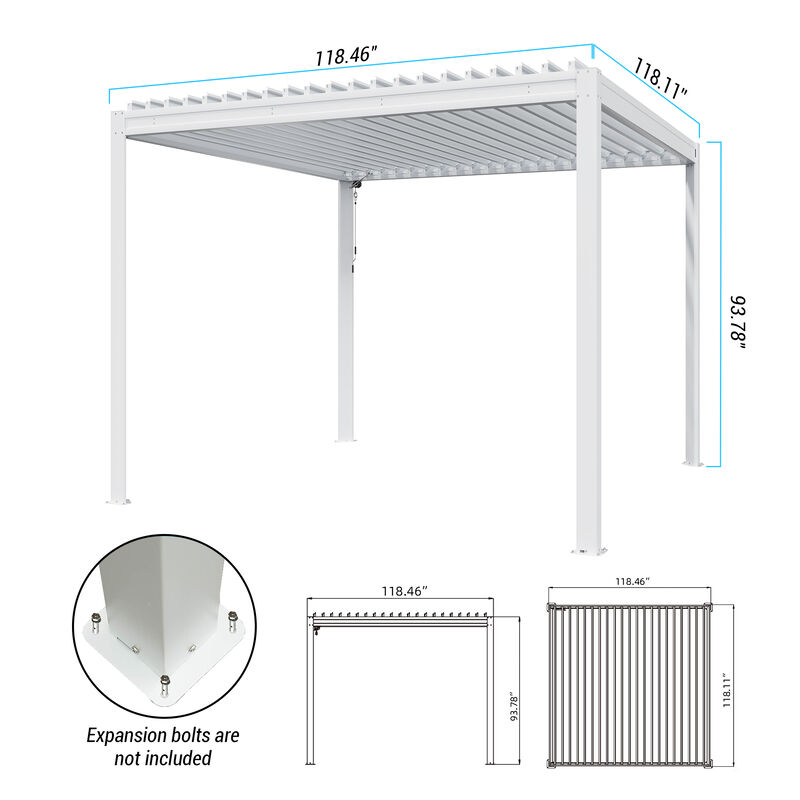 MONDAWE 10X10FT Outdoor Louvered Aluminum Pergola with Adjustable Roof and Efficient Drainage System for Patio, Deck, Garden