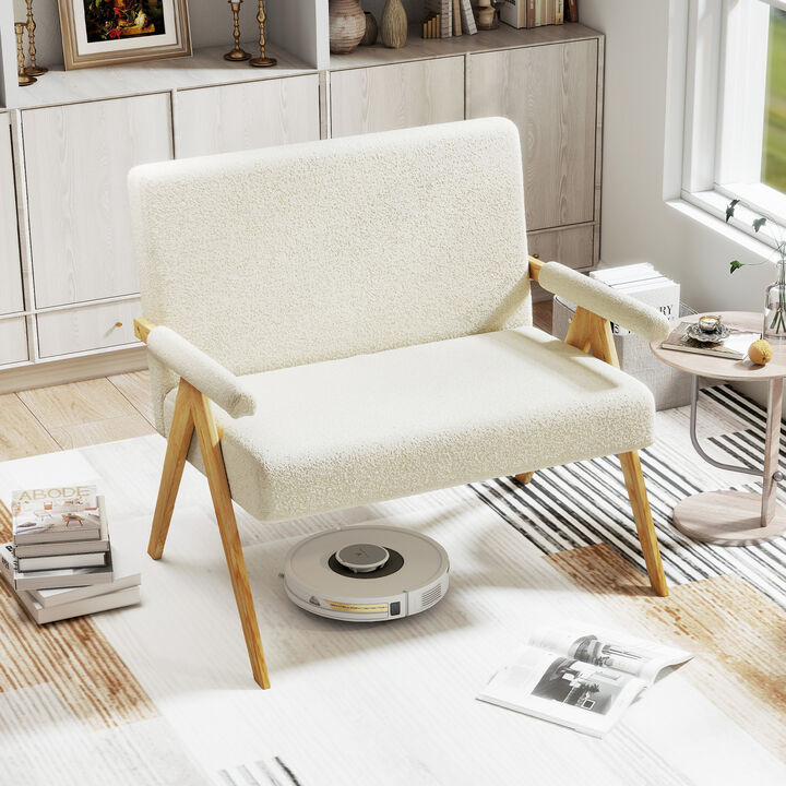 Upholstered Loveseat Sofa with Armrests and Wooden Legs for Living Room