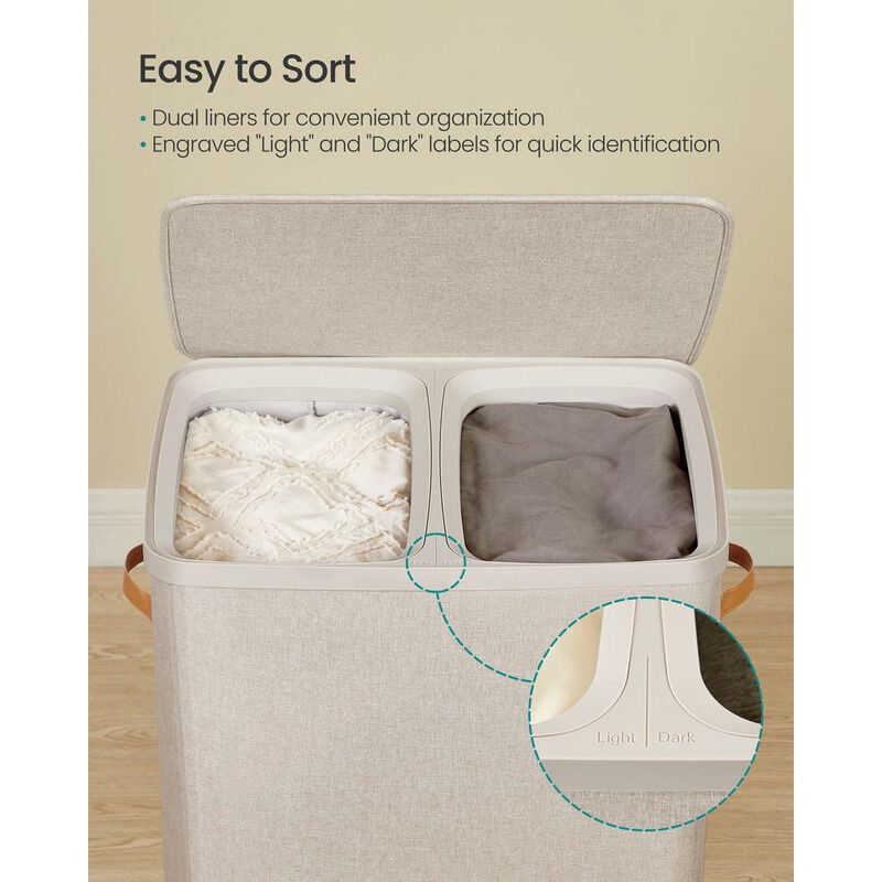 Portable Laundry Hamper with Lid, Handles and Cappuccino Beige Finish image number 3
