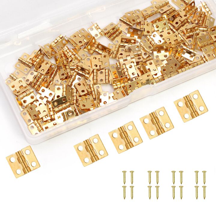 LifCratms 100 Pcs Mini Hinges, 10 x 8 mm Retro Brass Butt Hinge Miniature Hardware 180 Degree Rotation Hinges with Screws for Wo
