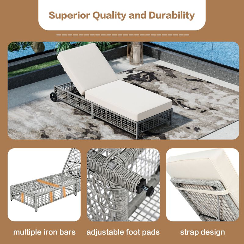 Whisen Rattan Outdoor Lounge Chair Set of 2, Patio Chaise Lounge with 5-Position Backrest - Natural