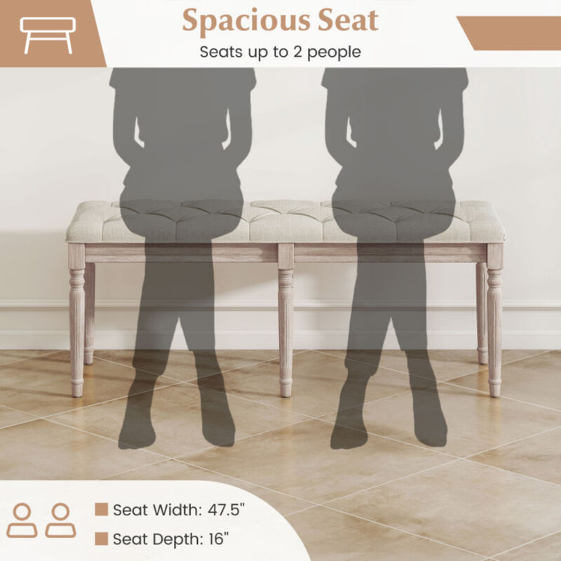 Upholstered Bench with Carved Wood Legs and Cushioned Seat For Bedroom-Beige image number 5