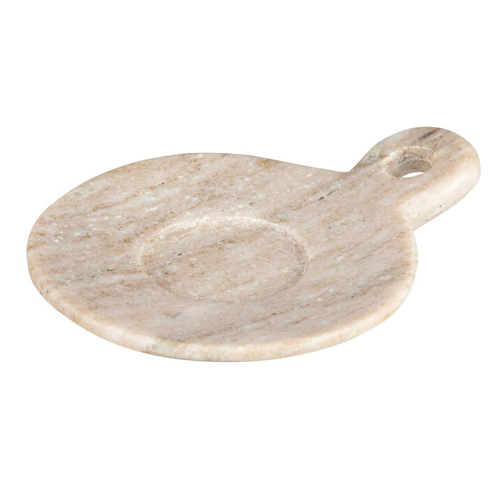 Hand-Carved Marble Dish with Handle, Grey