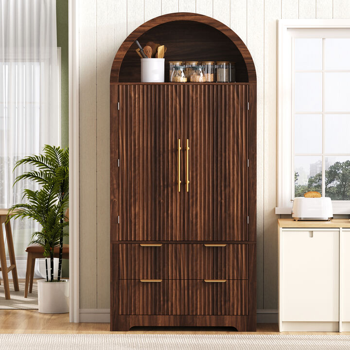 Merax Arched Pantry Cabinet with Door-Mounted Storage Racks, Adjustable Shelves