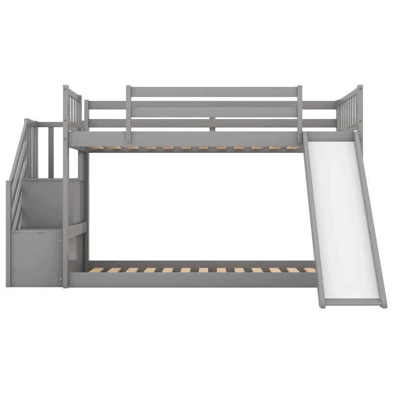 Whisen Wood Twin over Twin Bunk Bed with Convertible Slide and Stairway - White