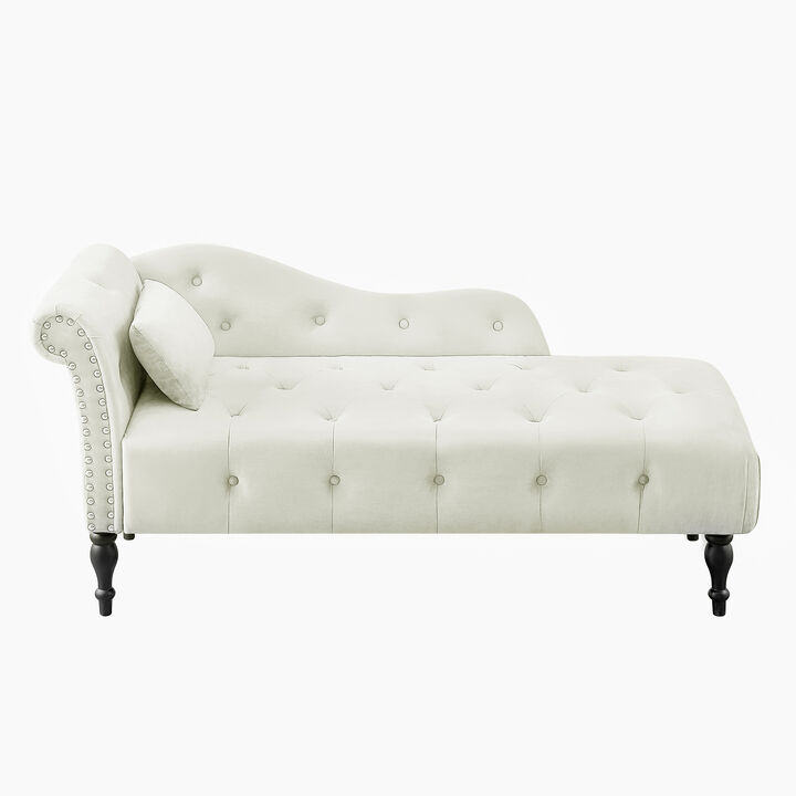 Merax Velvet Chaise Lounge Buttons Tufted Nailhead Trimmed Solid Wood Legs
