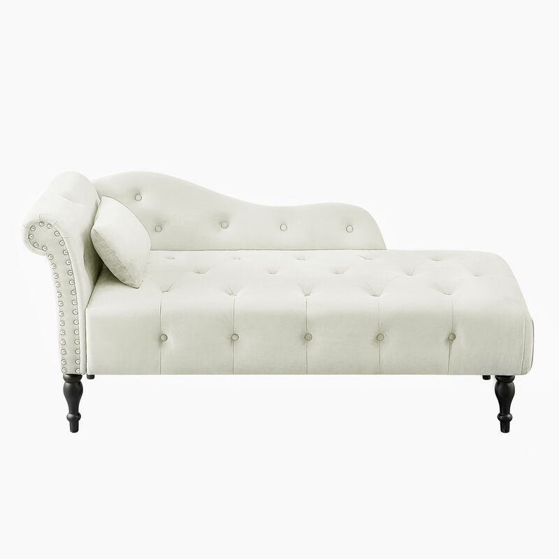 Merax Velvet Chaise Lounge Buttons Tufted Nailhead Trimmed Solid Wood Legs image number 0